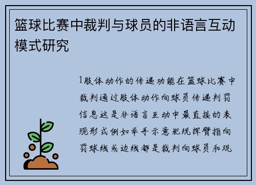 篮球比赛中裁判与球员的非语言互动模式研究